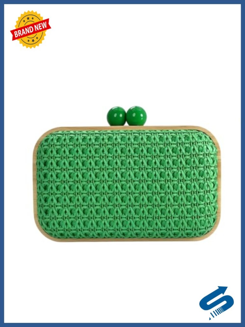 Woven Wood Clutch Evening Bag with Detachable Strap